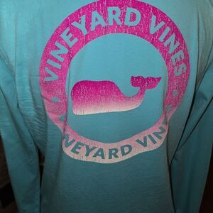 Vineyard Vines Turquoise Shirt with Pink Whale Logo Womens XS